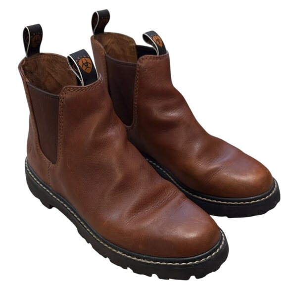 Ariat Men's Spot Hog Ankle Boot Size 10B Pull On Brown Leather Round Toe - Picture 1 of 10
